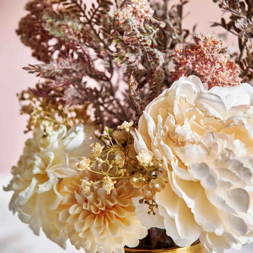 mixed flowers in a pot Mixed Floral Bouquet in Gold Ceramic Pot